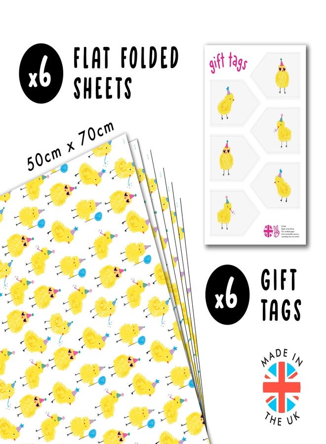 CENTRAL 23 White Wrapping Paper - 6 Sheets Of Gift Wrap - Farm Animal - Chicks - Balloon Party Hat - Kids Wrapping Paper For Boys And Girls - Comes With Stickers - Image 2